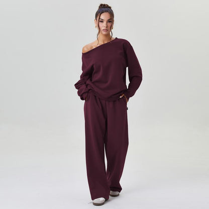 Women's Off-Shoulder Lounge Set with Wide-Leg Pants