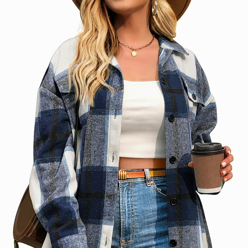 CozyPlaid™ Plus-Size Women’s Oversized Shacket — Long-Sleeve Flannel Button-Down Shirt Jacket for Fall & Winter, Casual Layered Blouse