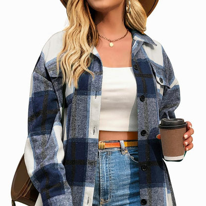CozyPlaid™ Plus-Size Women’s Oversized Shacket — Long-Sleeve Flannel Button-Down Shirt Jacket for Fall & Winter, Casual Layered Blouse