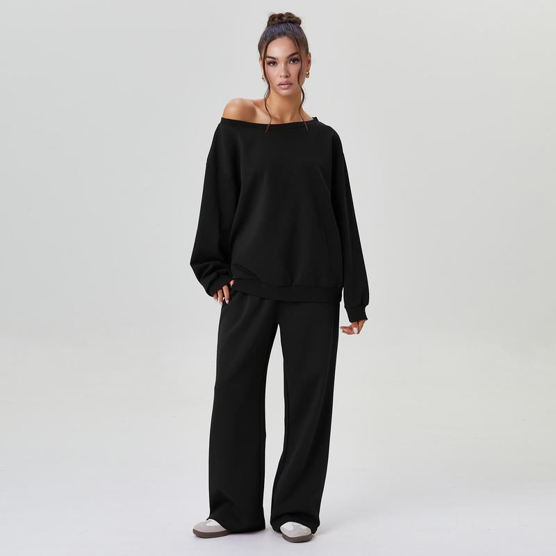 Women's Off-Shoulder Lounge Set with Wide-Leg Pants