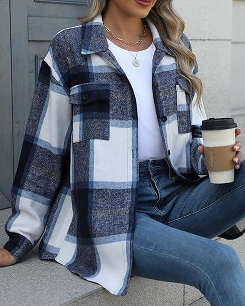 CozyPlaid™ Plus-Size Women’s Oversized Shacket — Long-Sleeve Flannel Button-Down Shirt Jacket for Fall & Winter, Casual Layered Blouse