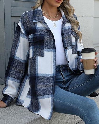 CozyPlaid™ Plus-Size Women’s Oversized Shacket — Long-Sleeve Flannel Button-Down Shirt Jacket for Fall & Winter, Casual Layered Blouse