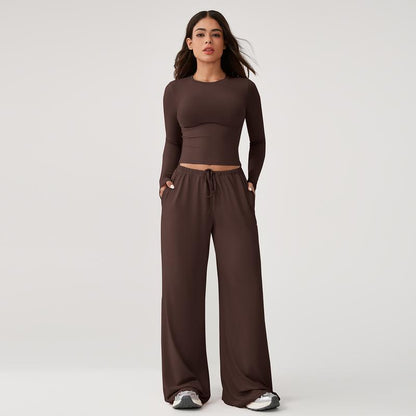 Women's Ribbed Wide-Leg Lounge Set