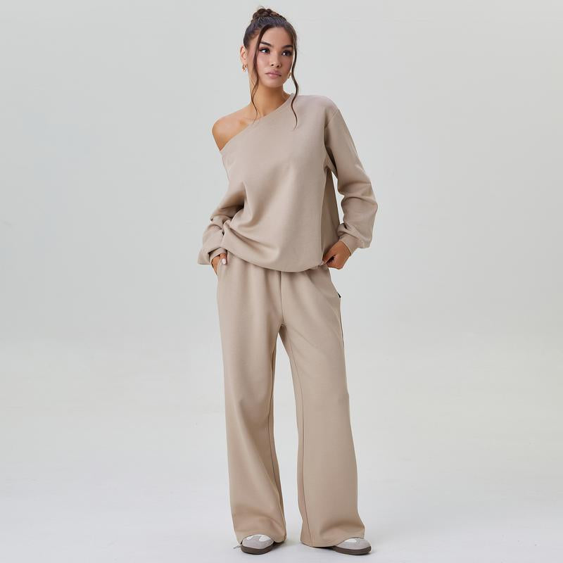 Women's Off-Shoulder Lounge Set with Wide-Leg Pants