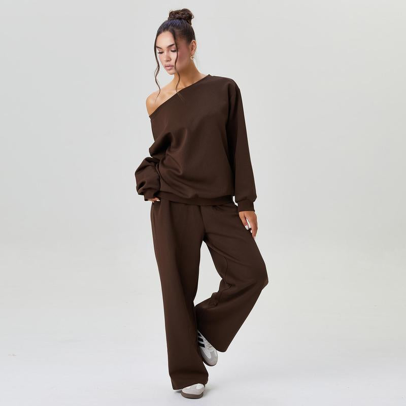 Women's Off-Shoulder Lounge Set with Wide-Leg Pants