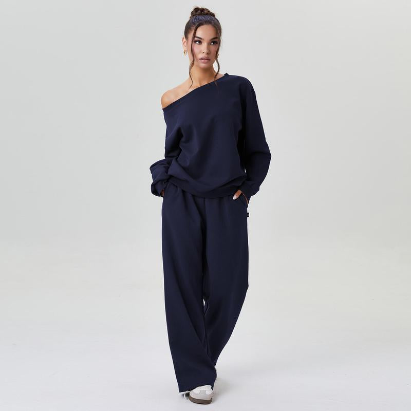 Women's Off-Shoulder Lounge Set with Wide-Leg Pants