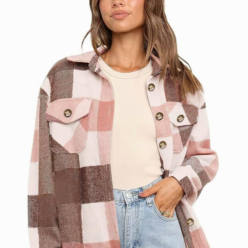 CozyPlaid™ Plus-Size Women’s Oversized Shacket — Long-Sleeve Flannel Button-Down Shirt Jacket for Fall & Winter, Casual Layered Blouse