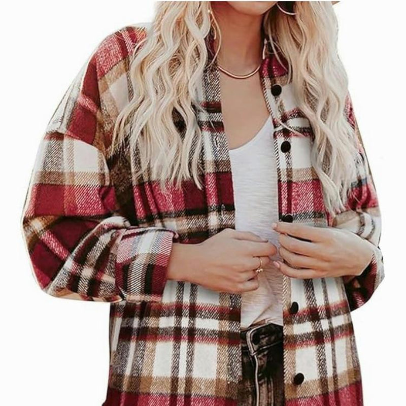 CozyPlaid™ Plus-Size Women’s Oversized Shacket — Long-Sleeve Flannel Button-Down Shirt Jacket for Fall & Winter, Casual Layered Blouse