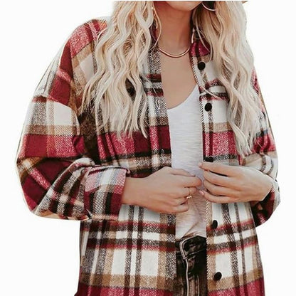 CozyPlaid™ Plus-Size Women’s Oversized Shacket — Long-Sleeve Flannel Button-Down Shirt Jacket for Fall & Winter, Casual Layered Blouse