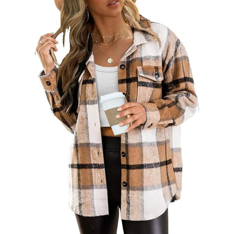 CozyPlaid™ Plus-Size Women’s Oversized Shacket — Long-Sleeve Flannel Button-Down Shirt Jacket for Fall & Winter, Casual Layered Blouse
