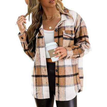 CozyPlaid™ Plus-Size Women’s Oversized Shacket — Long-Sleeve Flannel Button-Down Shirt Jacket for Fall & Winter, Casual Layered Blouse