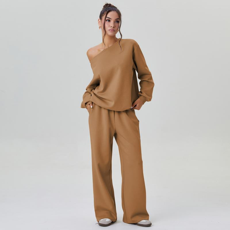 Women's Off-Shoulder Lounge Set with Wide-Leg Pants