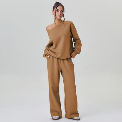 Women's Off-Shoulder Lounge Set with Wide-Leg Pants