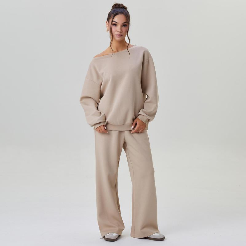 Women's Off-Shoulder Lounge Set with Wide-Leg Pants