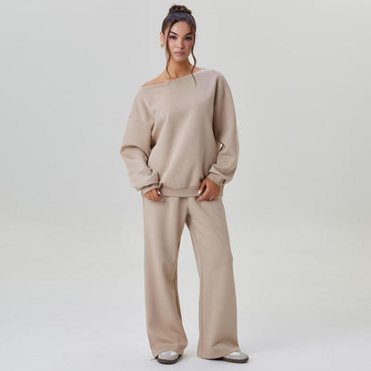 Women's Off-Shoulder Lounge Set with Wide-Leg Pants