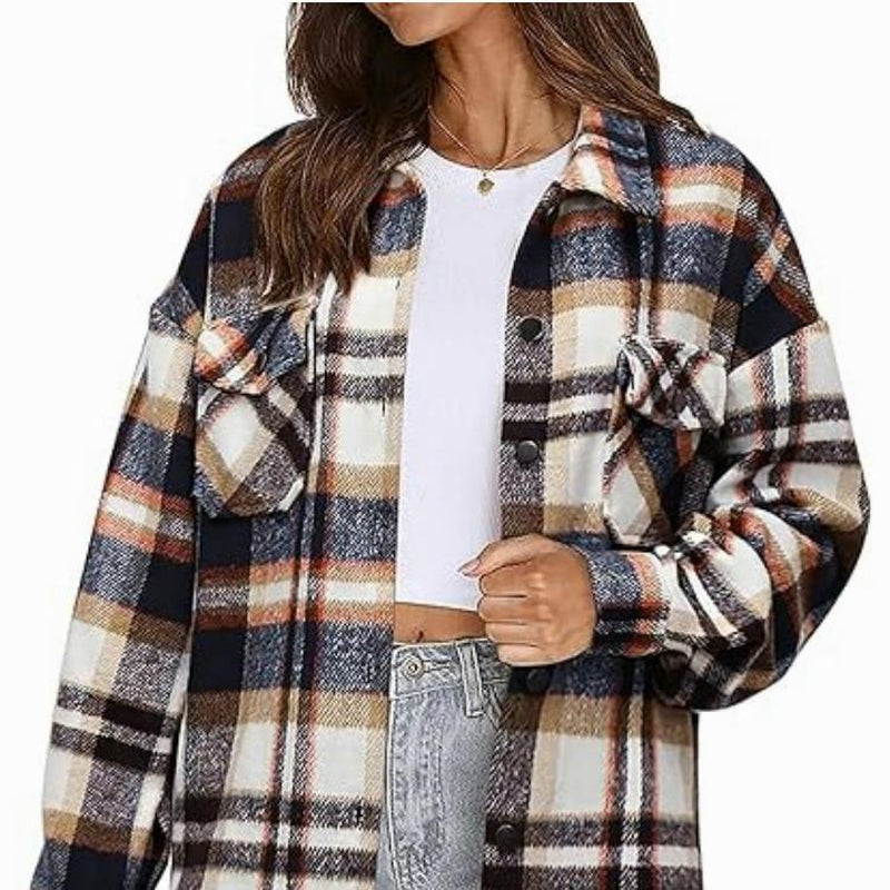 CozyPlaid™ Plus-Size Women’s Oversized Shacket — Long-Sleeve Flannel Button-Down Shirt Jacket for Fall & Winter, Casual Layered Blouse