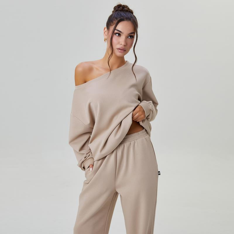 Women's Off-Shoulder Lounge Set with Wide-Leg Pants
