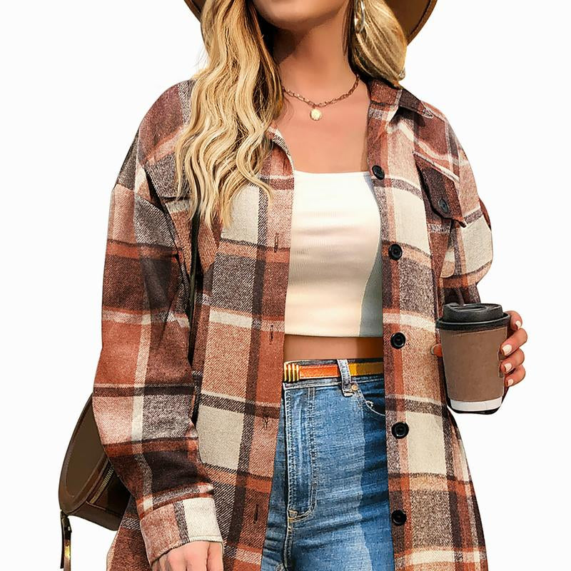 CozyPlaid™ Plus-Size Women’s Oversized Shacket — Long-Sleeve Flannel Button-Down Shirt Jacket for Fall & Winter, Casual Layered Blouse