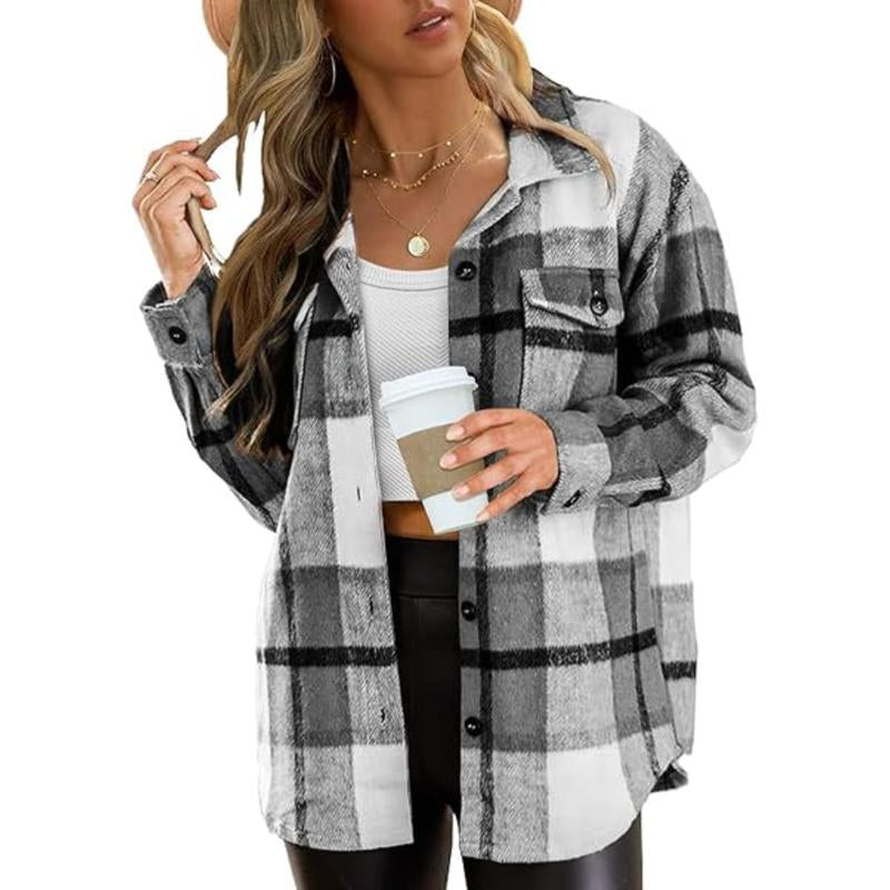 CozyPlaid™ Plus-Size Women’s Oversized Shacket — Long-Sleeve Flannel Button-Down Shirt Jacket for Fall & Winter, Casual Layered Blouse