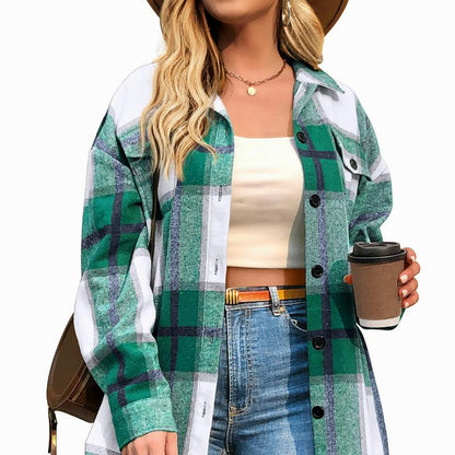 CozyPlaid™ Plus-Size Women’s Oversized Shacket — Long-Sleeve Flannel Button-Down Shirt Jacket for Fall & Winter, Casual Layered Blouse