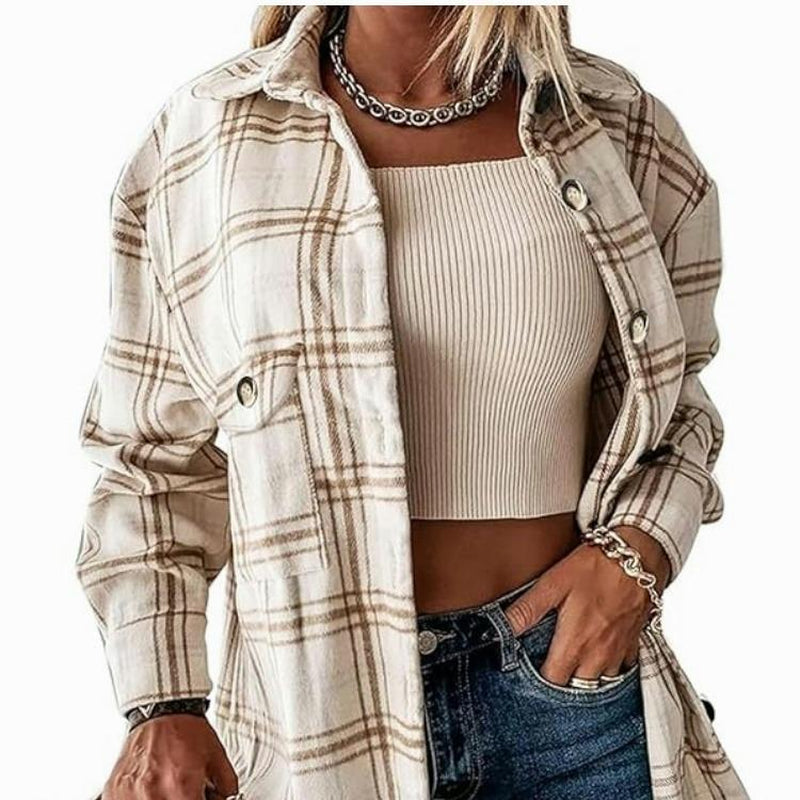 CozyPlaid™ Plus-Size Women’s Oversized Shacket — Long-Sleeve Flannel Button-Down Shirt Jacket for Fall & Winter, Casual Layered Blouse