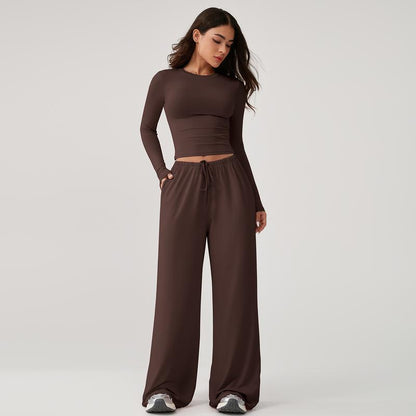 Women's Ribbed Wide-Leg Lounge Set