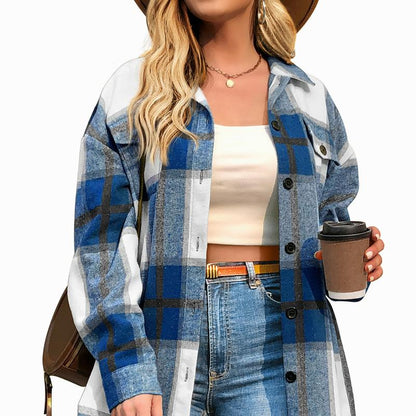 CozyPlaid™ Plus-Size Women’s Oversized Shacket — Long-Sleeve Flannel Button-Down Shirt Jacket for Fall & Winter, Casual Layered Blouse