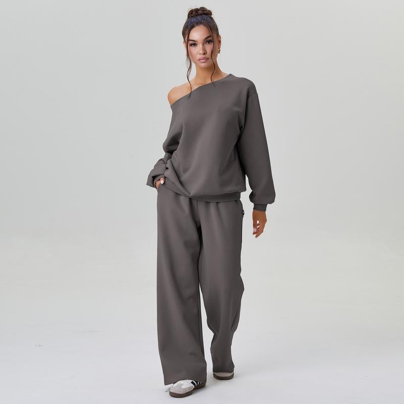 Women's Off-Shoulder Lounge Set with Wide-Leg Pants