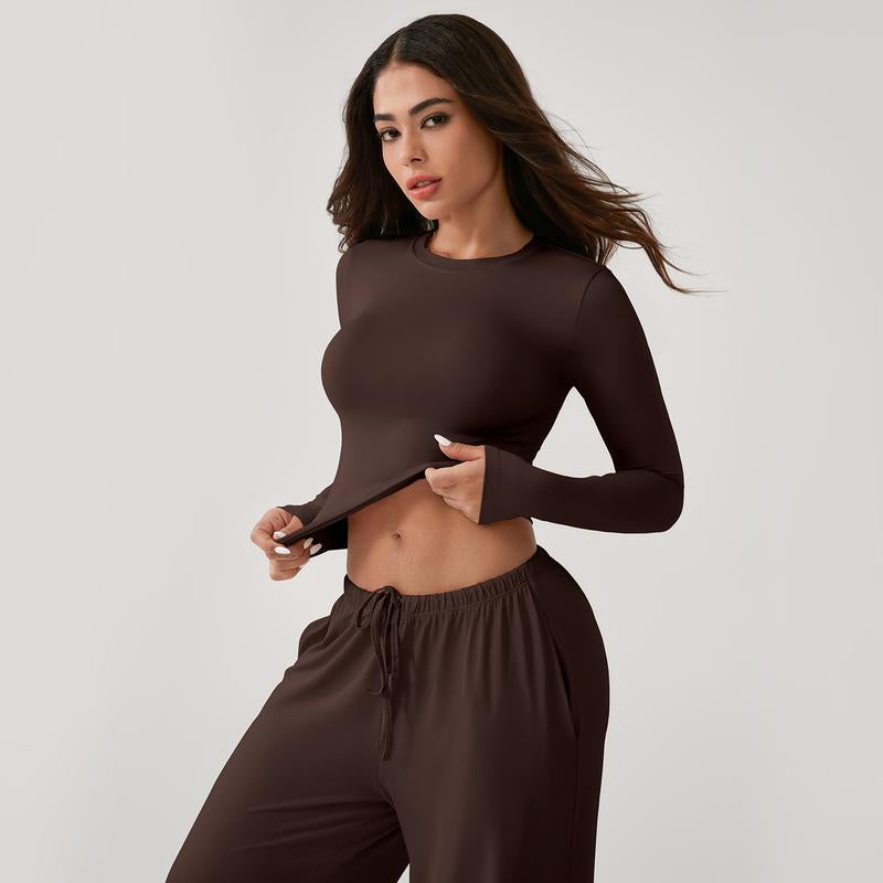 Women's Ribbed Wide-Leg Lounge Set