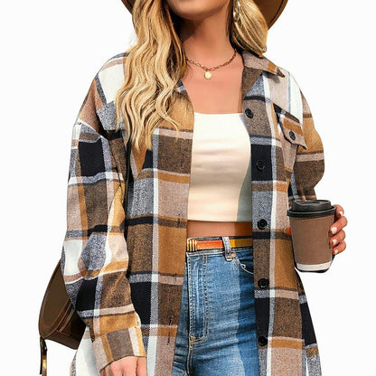 CozyPlaid™ Plus-Size Women’s Oversized Shacket — Long-Sleeve Flannel Button-Down Shirt Jacket for Fall & Winter, Casual Layered Blouse