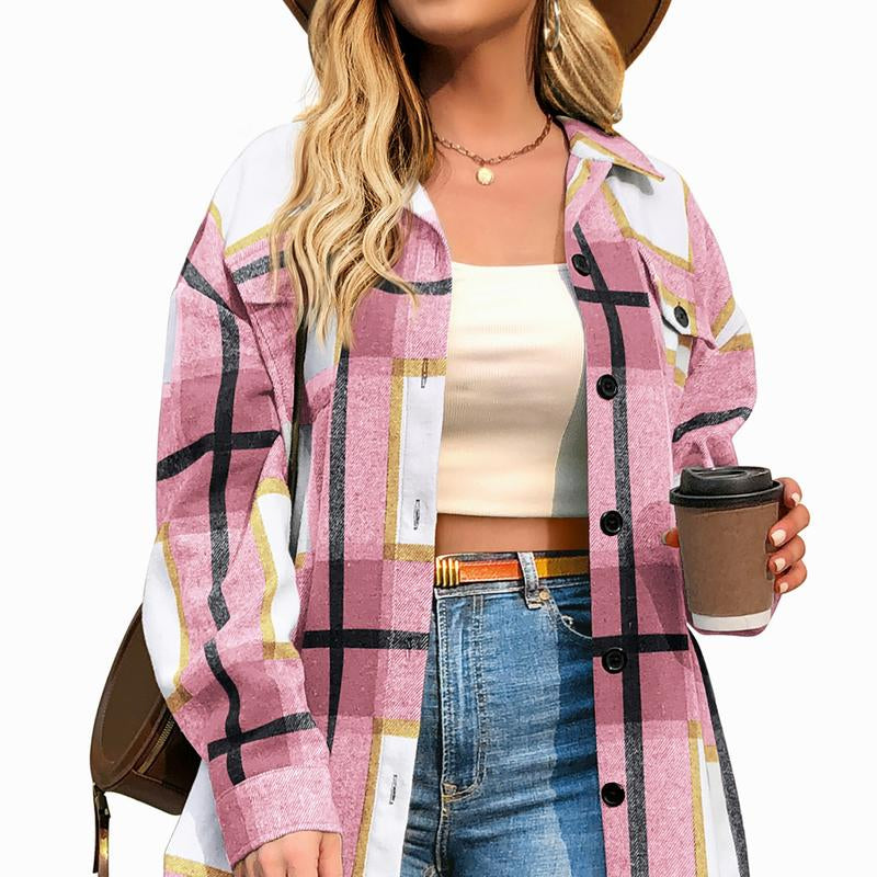 CozyPlaid™ Plus-Size Women’s Oversized Shacket — Long-Sleeve Flannel Button-Down Shirt Jacket for Fall & Winter, Casual Layered Blouse