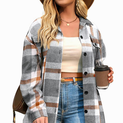 CozyPlaid™ Plus-Size Women’s Oversized Shacket — Long-Sleeve Flannel Button-Down Shirt Jacket for Fall & Winter, Casual Layered Blouse