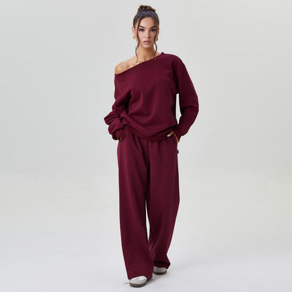 Women's Off-Shoulder Lounge Set with Wide-Leg Pants