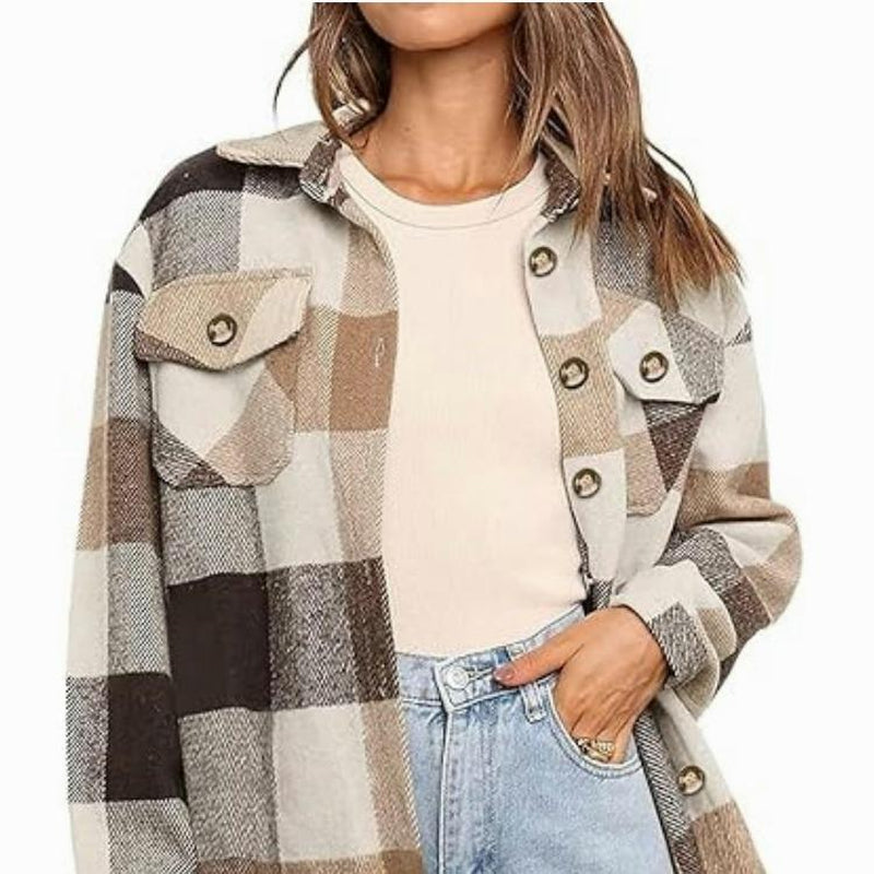CozyPlaid™ Plus-Size Women’s Oversized Shacket — Long-Sleeve Flannel Button-Down Shirt Jacket for Fall & Winter, Casual Layered Blouse