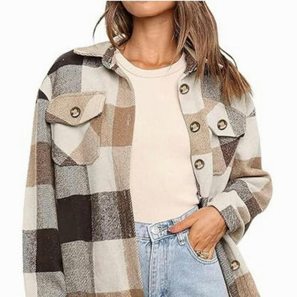 CozyPlaid™ Plus-Size Women’s Oversized Shacket — Long-Sleeve Flannel Button-Down Shirt Jacket for Fall & Winter, Casual Layered Blouse
