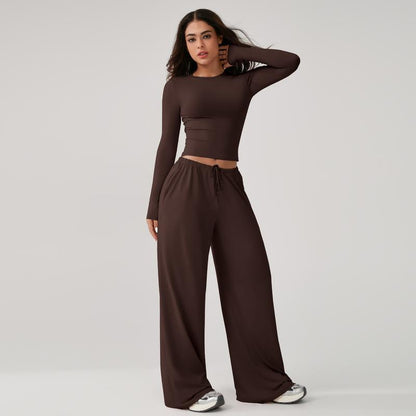 Women's Ribbed Wide-Leg Lounge Set
