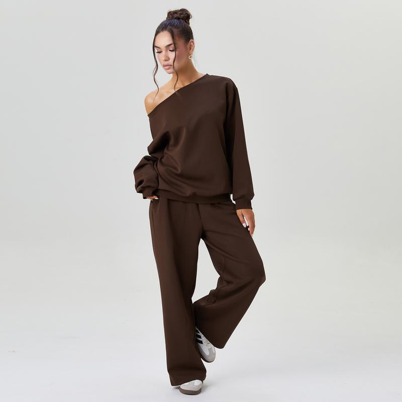 Women's Off-Shoulder Lounge Set with Wide-Leg Pants
