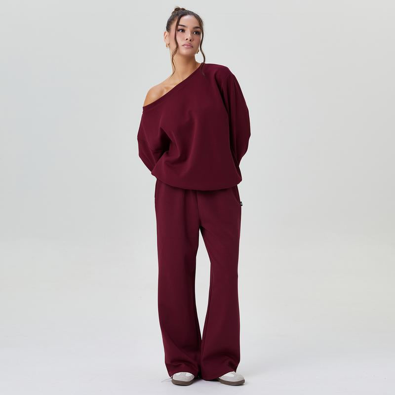 Women's Off-Shoulder Lounge Set with Wide-Leg Pants